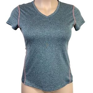 Large Everlast Grey Pink Athletic Tee Activewear T Shirt Stretch V Neck